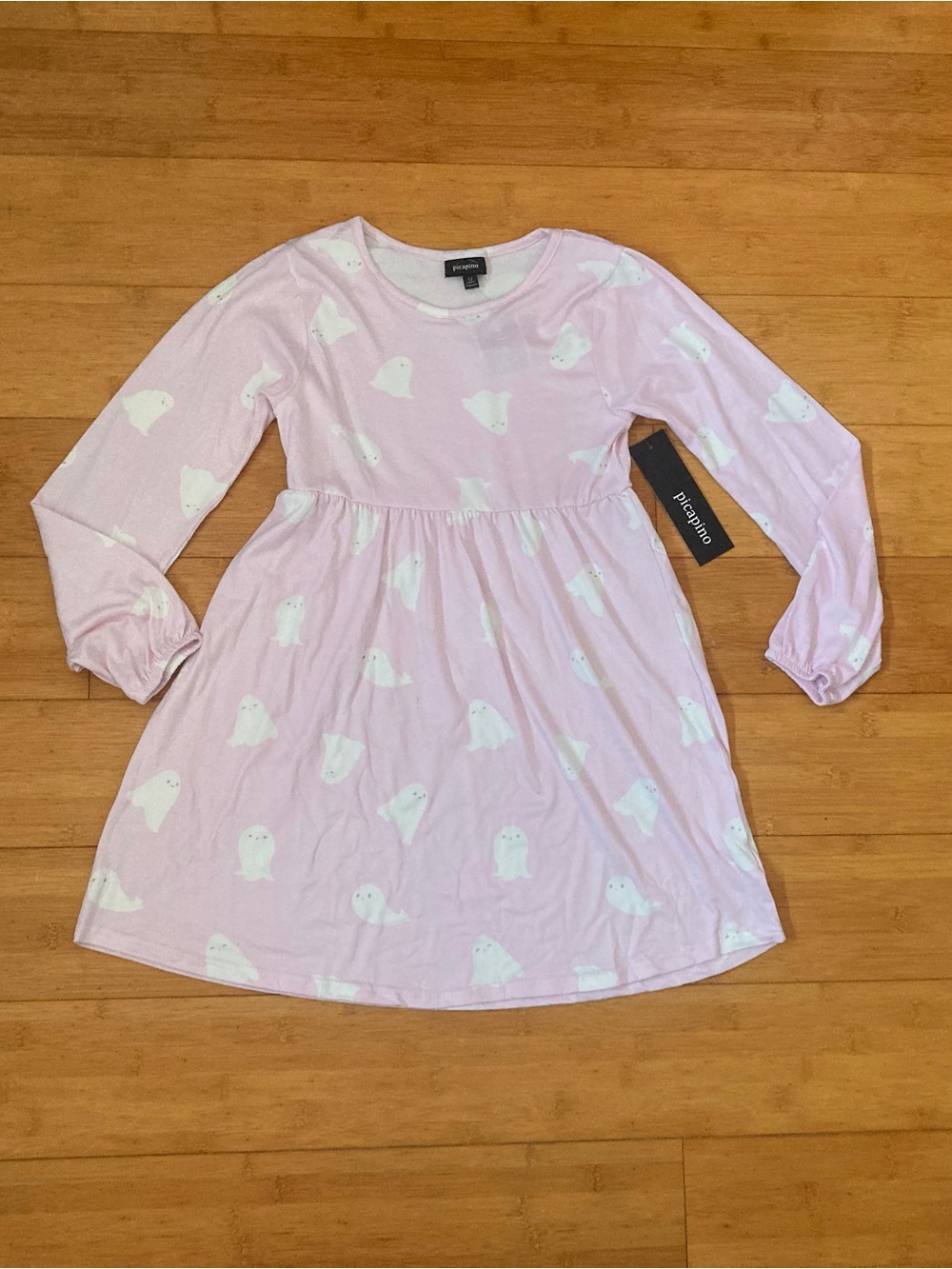 NWT Girl’s Size 8 Pink Ghost Print Long Sleeve Halloween Dress